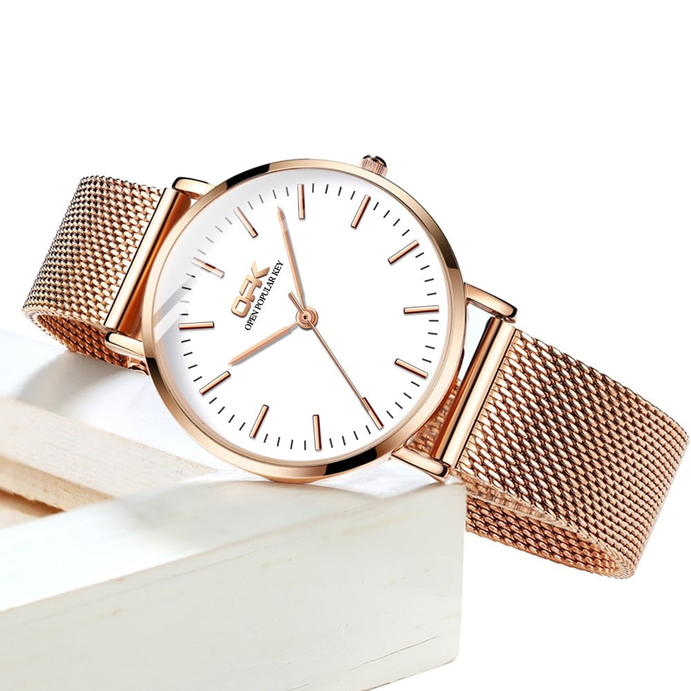 Women Rose Gold Case Ladies Wristwatch