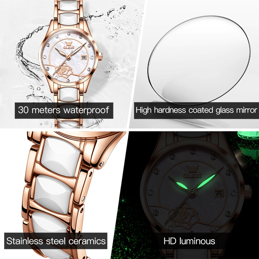 Dial Elegant Ceramics Waterproof Wristwatches