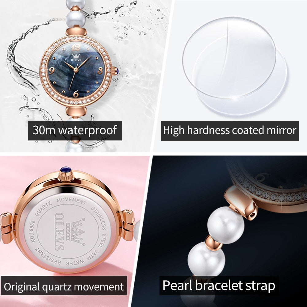 Luxury Pearl Bracelet Chain Quartz WristWatch