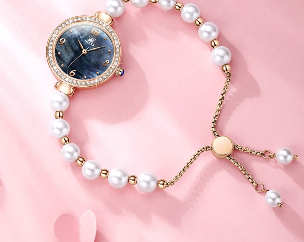 Luxury Pearl Bracelet Chain Quartz WristWatch